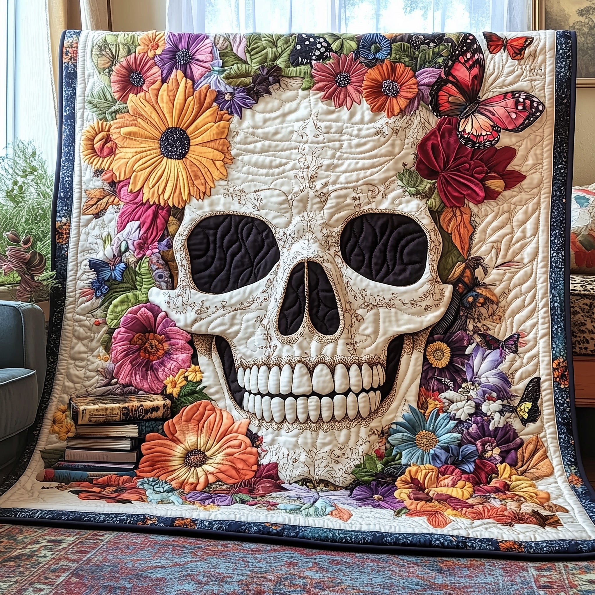 Mystic Skull Quilted Blanket Cute Cozy BlanketGreat Book Lover Gift Ideas