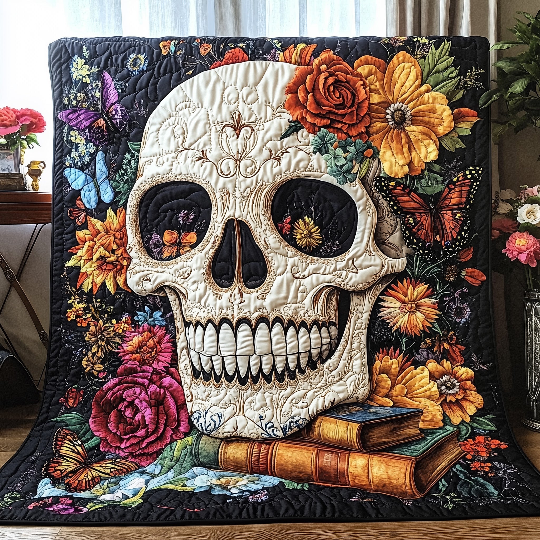 Mystic Skull Quilted Blanket Cute Cozy BlanketSkull Book Presents For Him