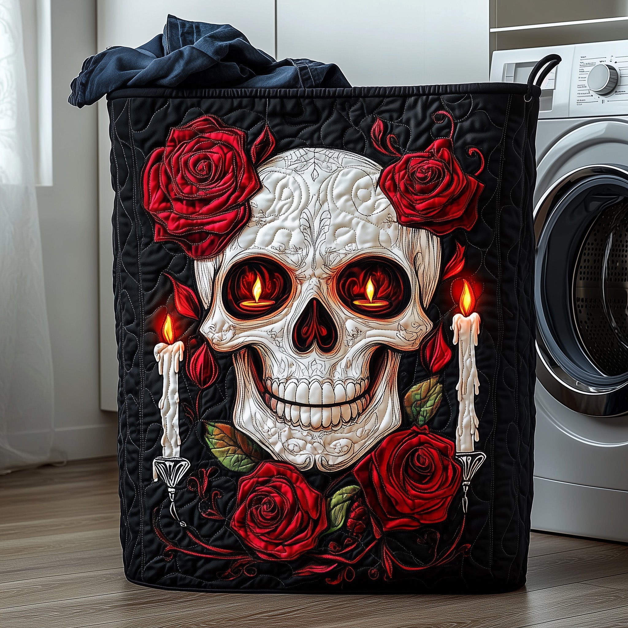 Mystic Skull Quilted Laundry Basket Foldable Clothes Hamper Best Presents For Skull Enthusiasts
