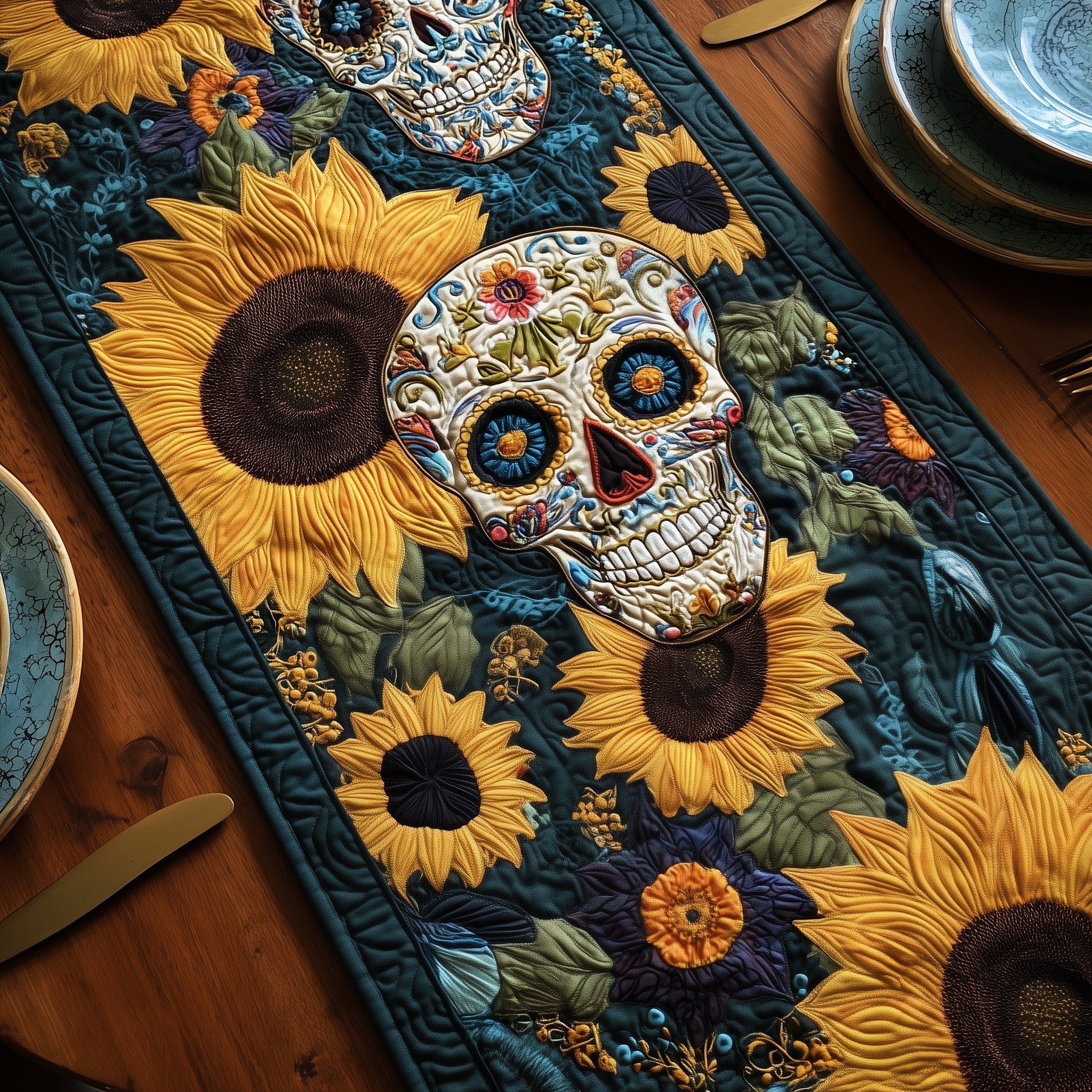 Mystic Skull Quilted Table Runner Christmas Table Runner Decoration