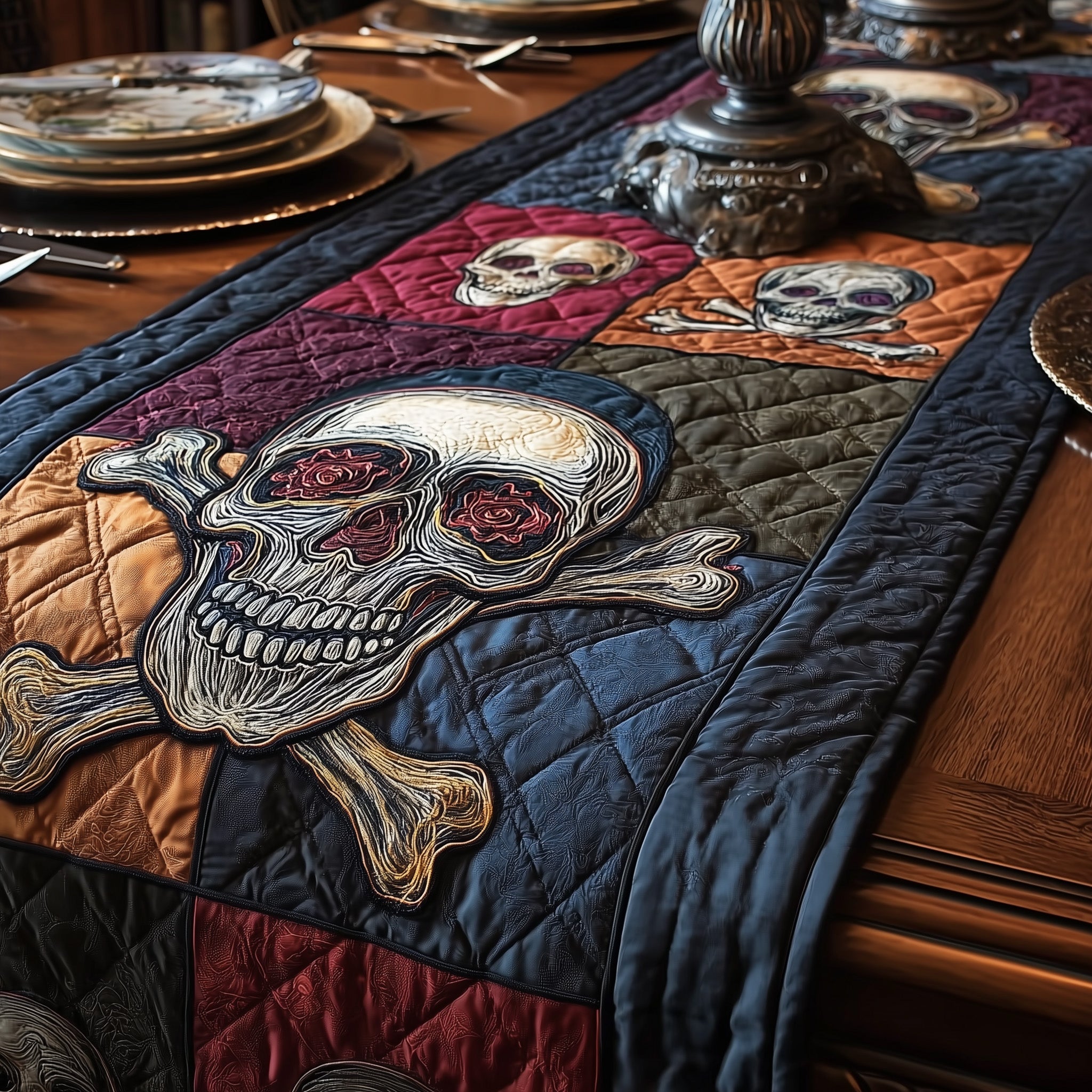 Mystic Skull Quilted Table Runner Cozy Winter Table Runner for Home