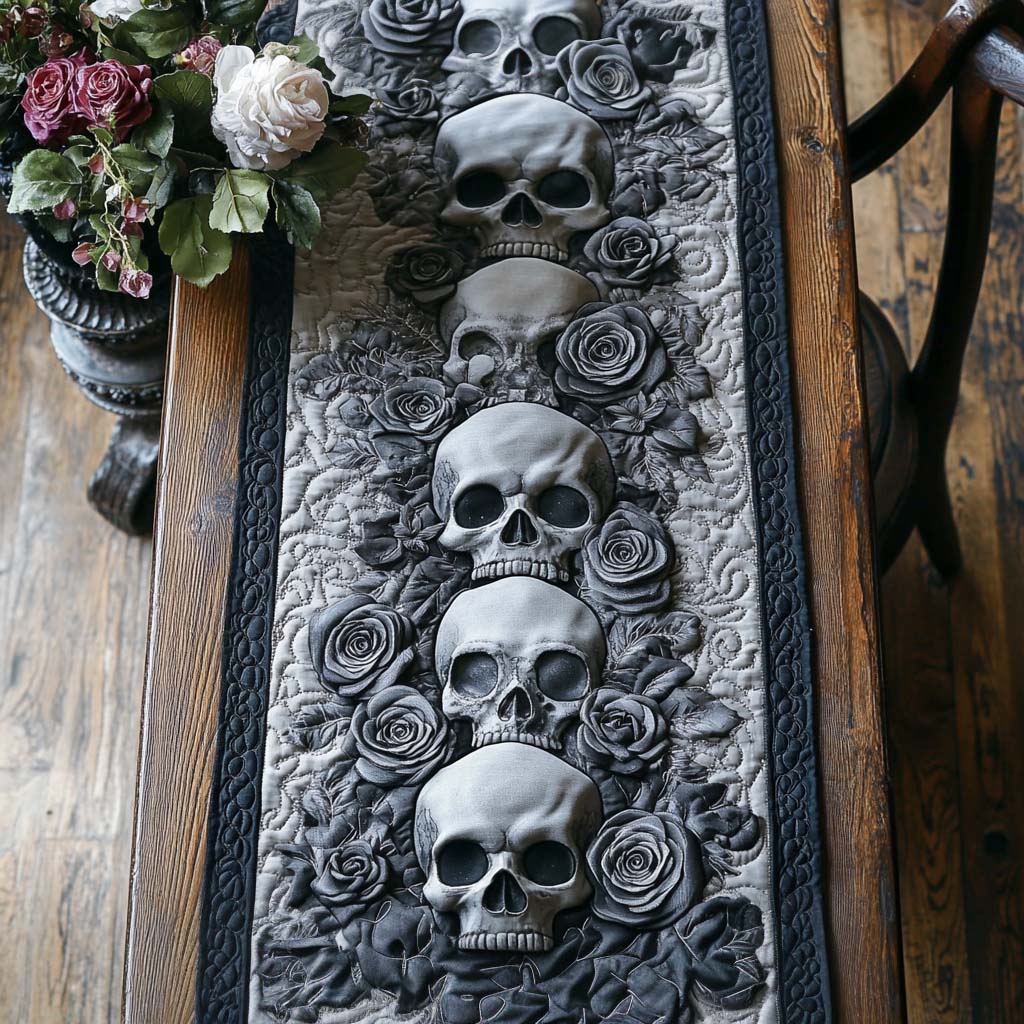 Mystic Skull Quilted Table Runner Day Of The Dead Table Runner Good Family Gifts