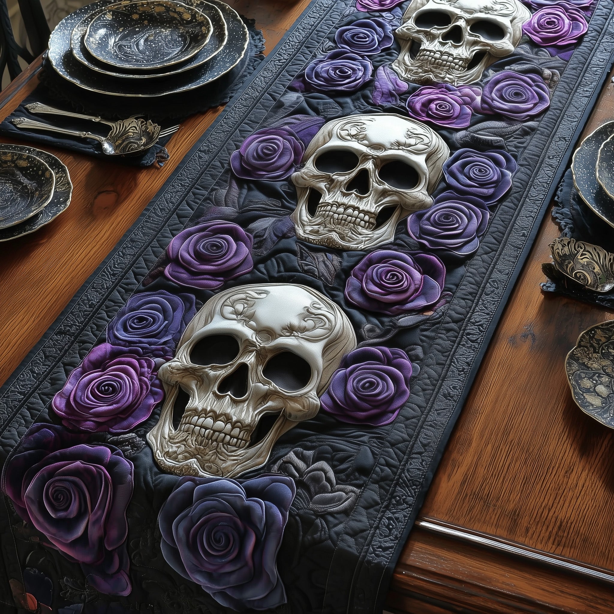 Mystic Skull Quilted Table Runner Winter Table Runner