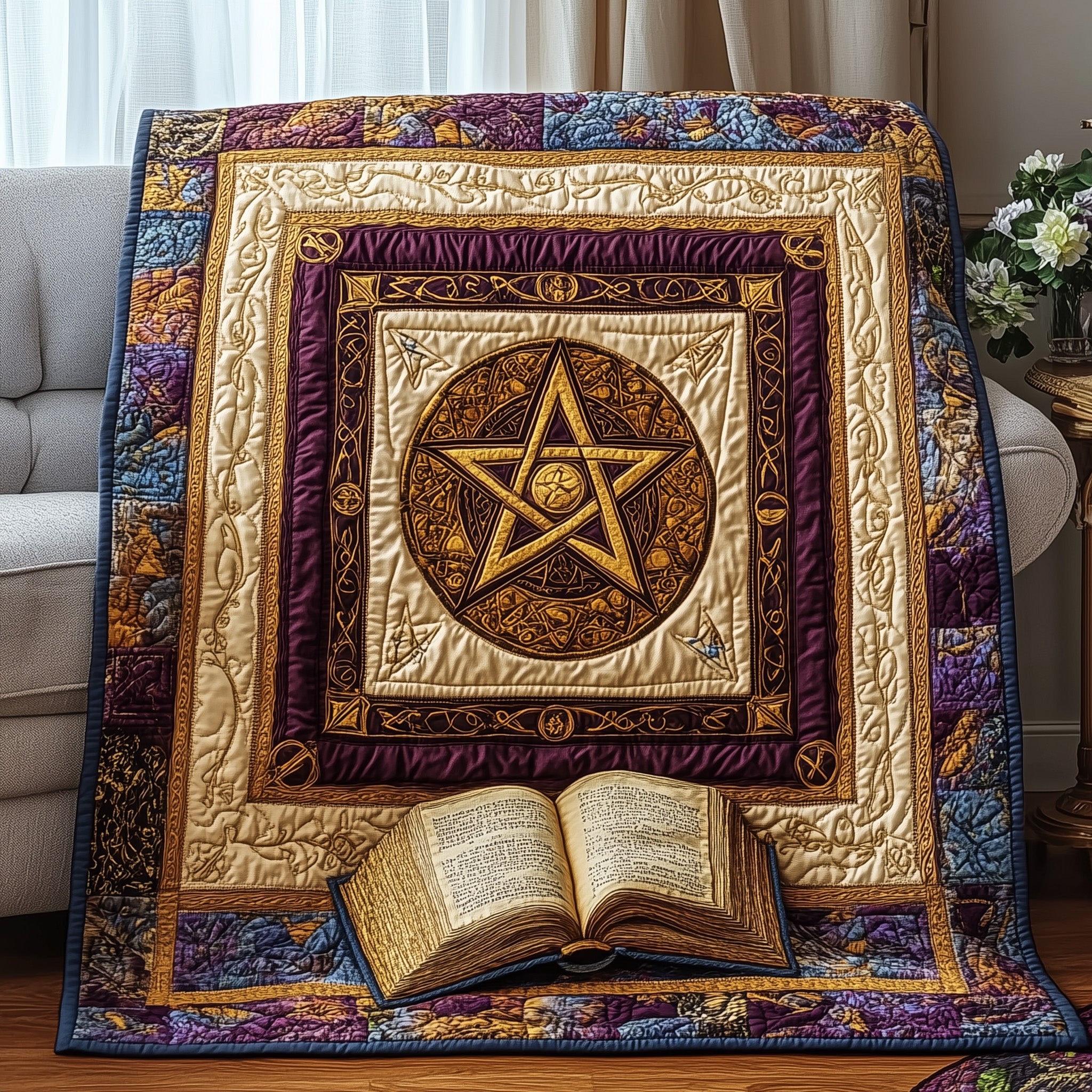 Mystic Star of Harmony Quilted Blanket Cute Cozy BlanketBest Gifts For Hippie Mom