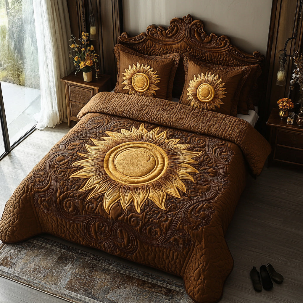 Mystic Sun Vibe Quilted Bedding Set Cute Room Decor Best Gifts For Hippie Friends