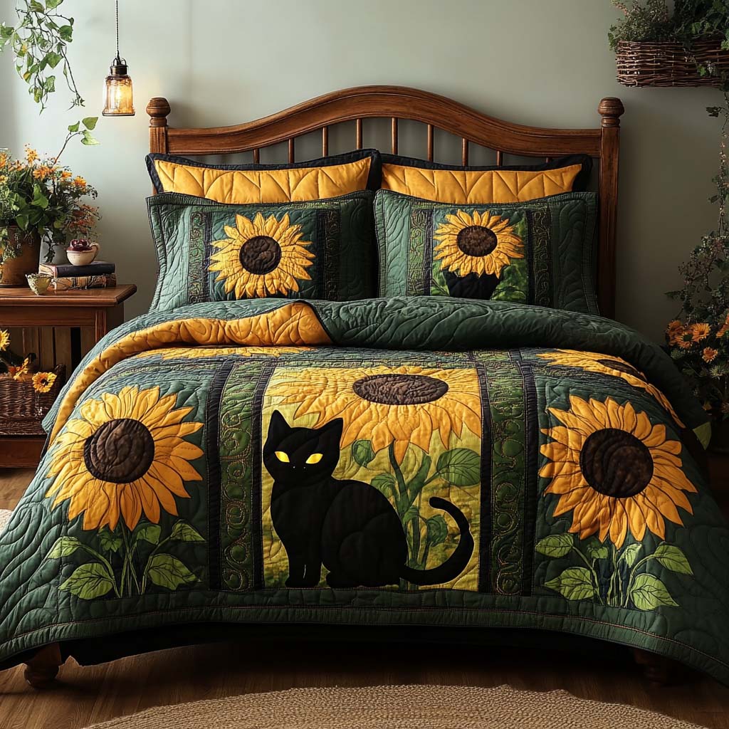 Mystic Sunflower Quilted Bedding Set Premium Duvet Cover Gift Set for Mom or Grandma