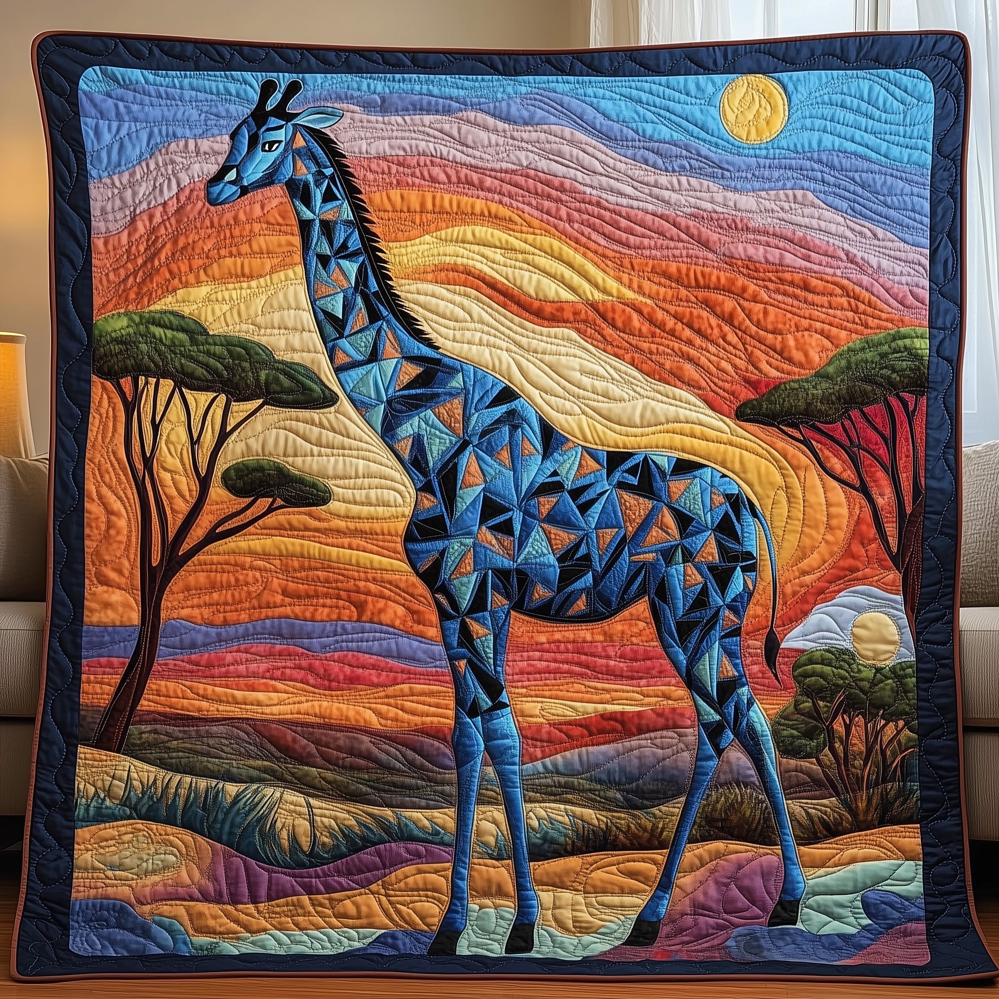 Mystic Sunset Strider Quilted Blanket Cute Cozy BlanketBest Giraffe Gifts