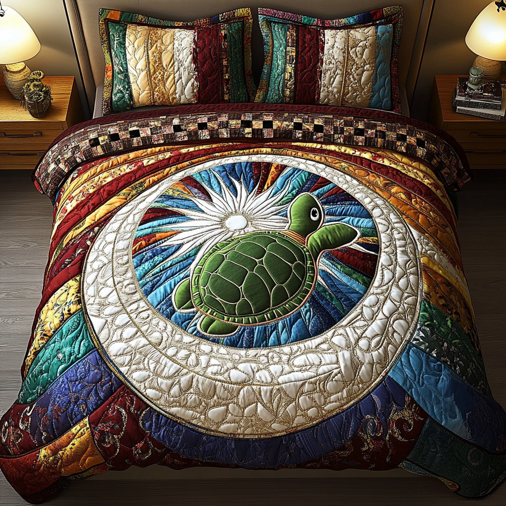 Mystic Swimmer Quilted Bedding Set Cute Bedroom Decor Sea Turtle Gift Ideas For Her