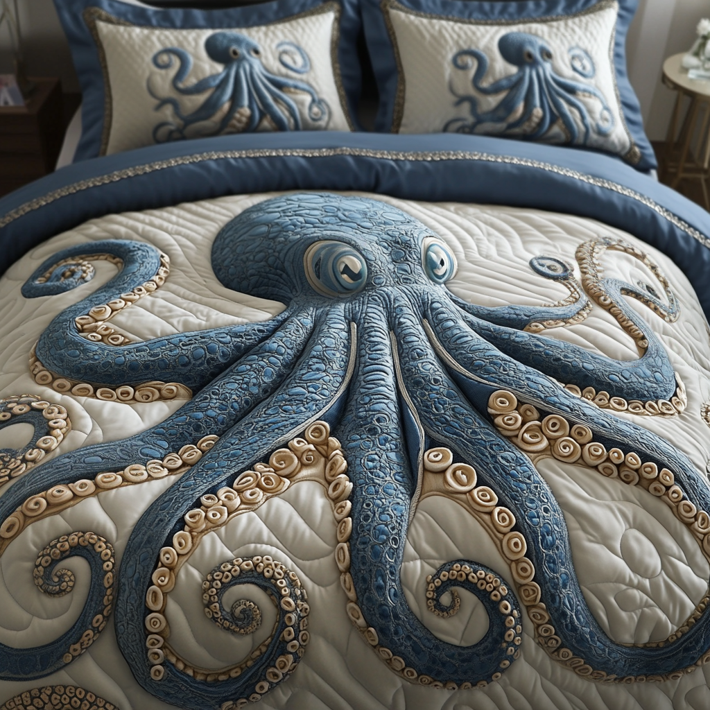 Mystic Tentacles Quilted Bedding Set Unique Bed Sheet Set Unique Octopus Gifts
