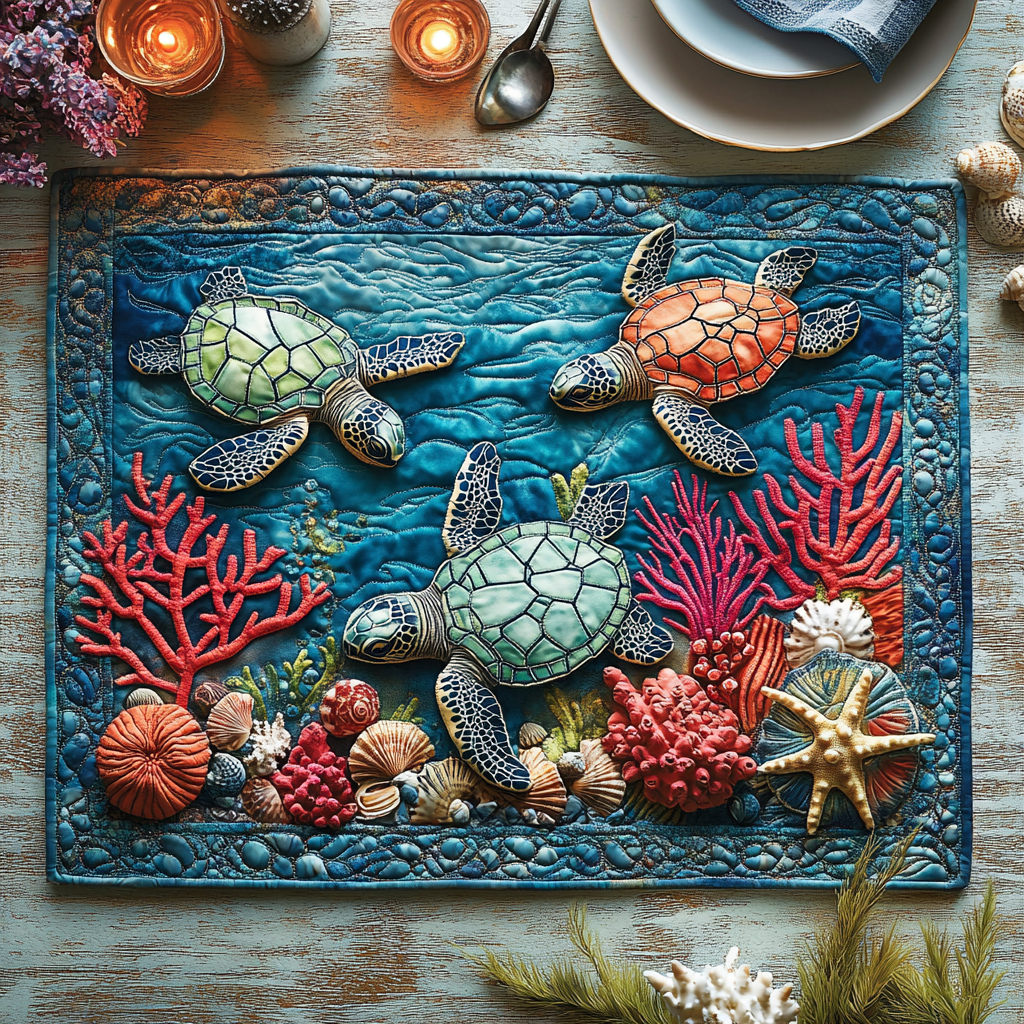 Mystic Tides Quilted Place Mat Christmas Kitchen Decor Ocean Beach Themed Presents