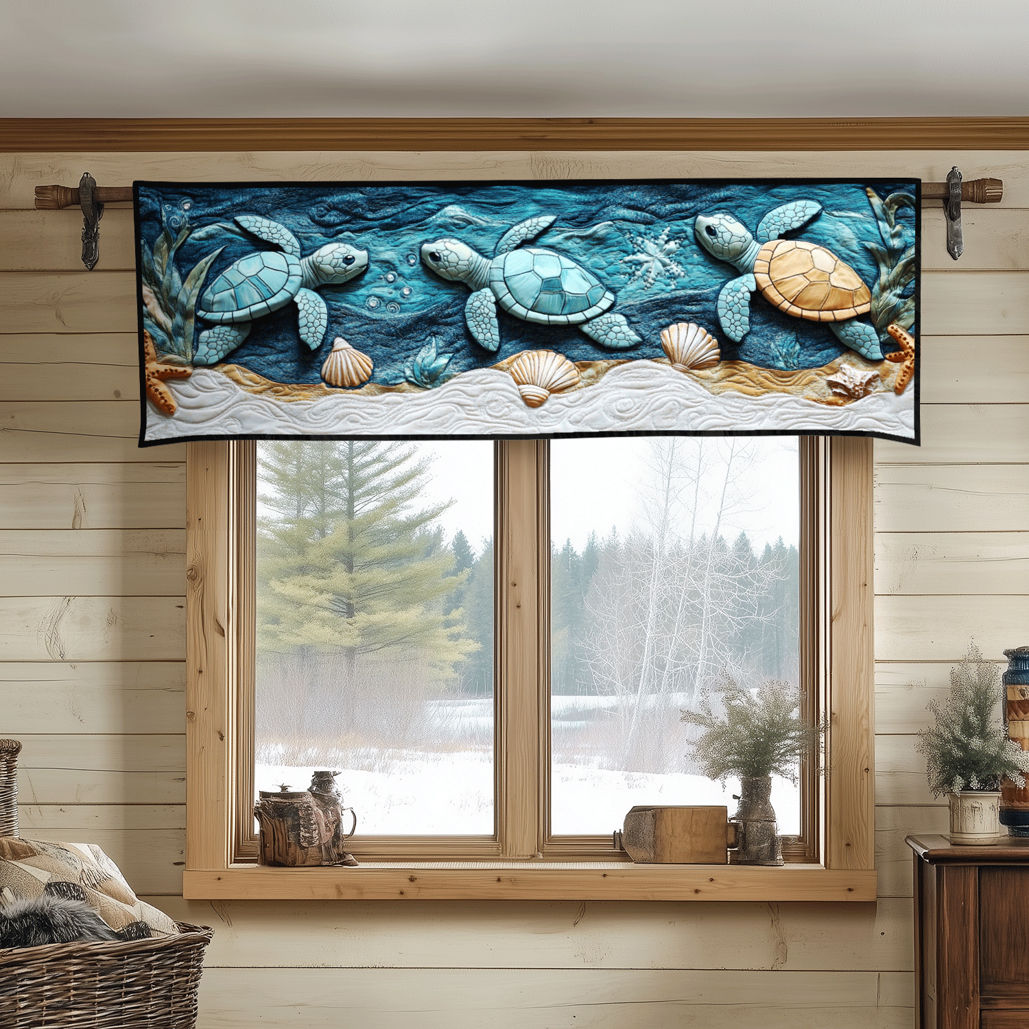 Mystic Tides Quilted Valance Christmas Home Dec Gift For Turtle Lover