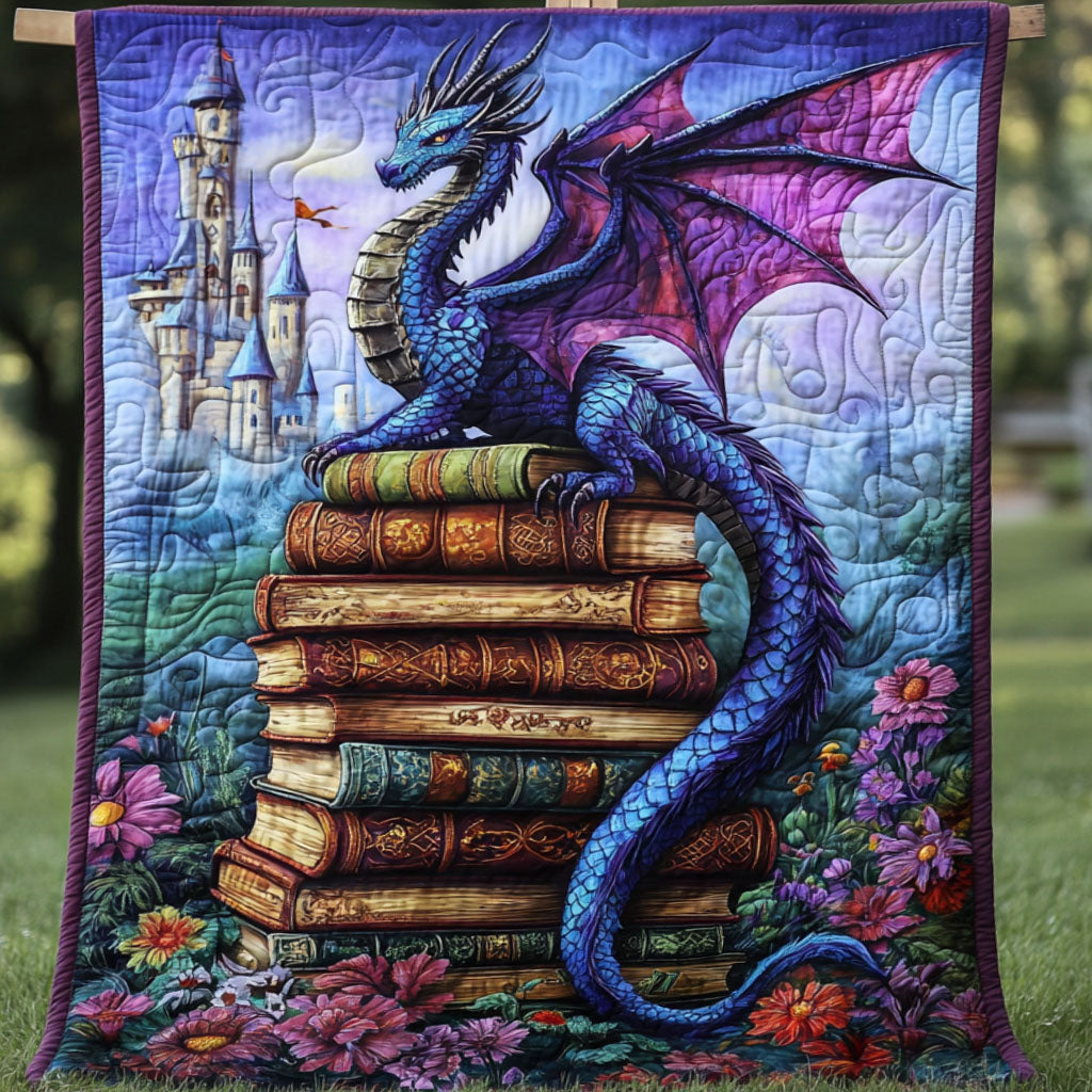 Mystic Tome Guardian Quilted Blanket Cute Throw Blanket Best Gift For Dragon Lovers