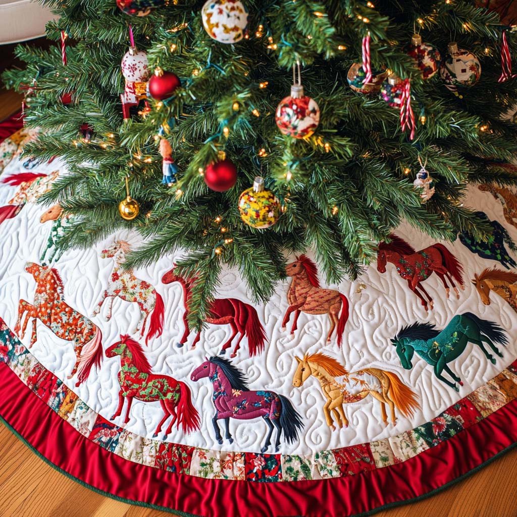 Mystic Trails Christmas Quilted Tree Skirt Holiday Tree Base Decoration Family Holiday Gathering Decor