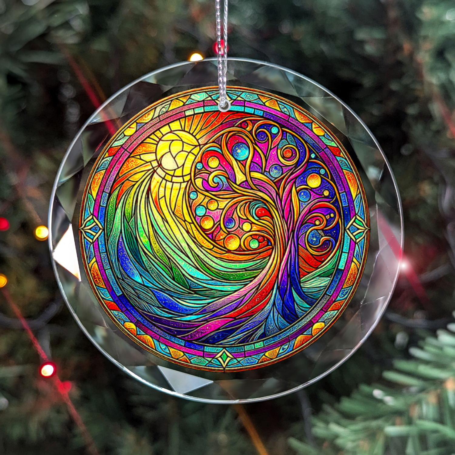 Mystic Tree Of Life And The Sun Stained Style Glass Ornament Best Present Idea For Friends