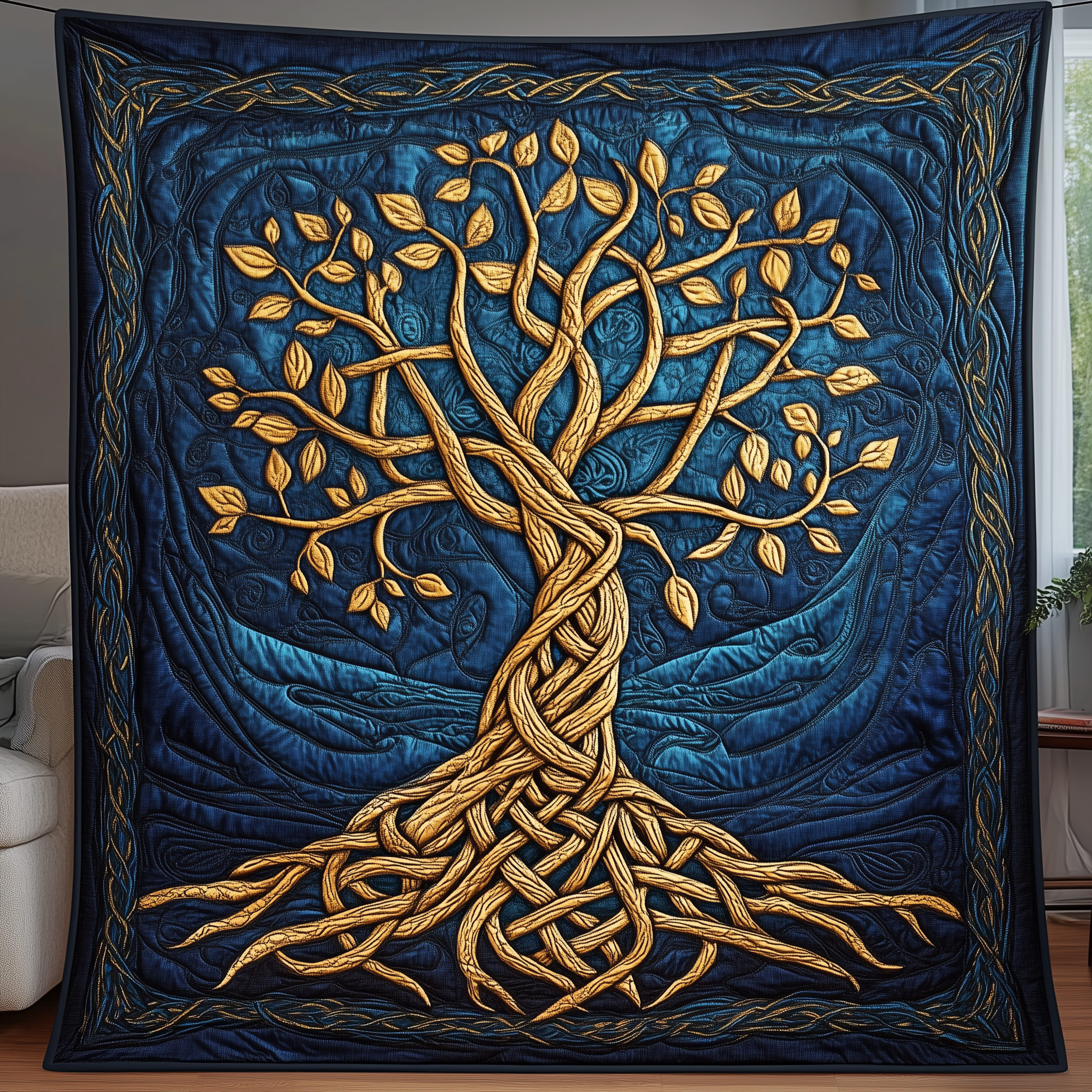 Mystic Tree of Life Quilted Blanket Golden Design Tree Of Life Gifts For Grangarents