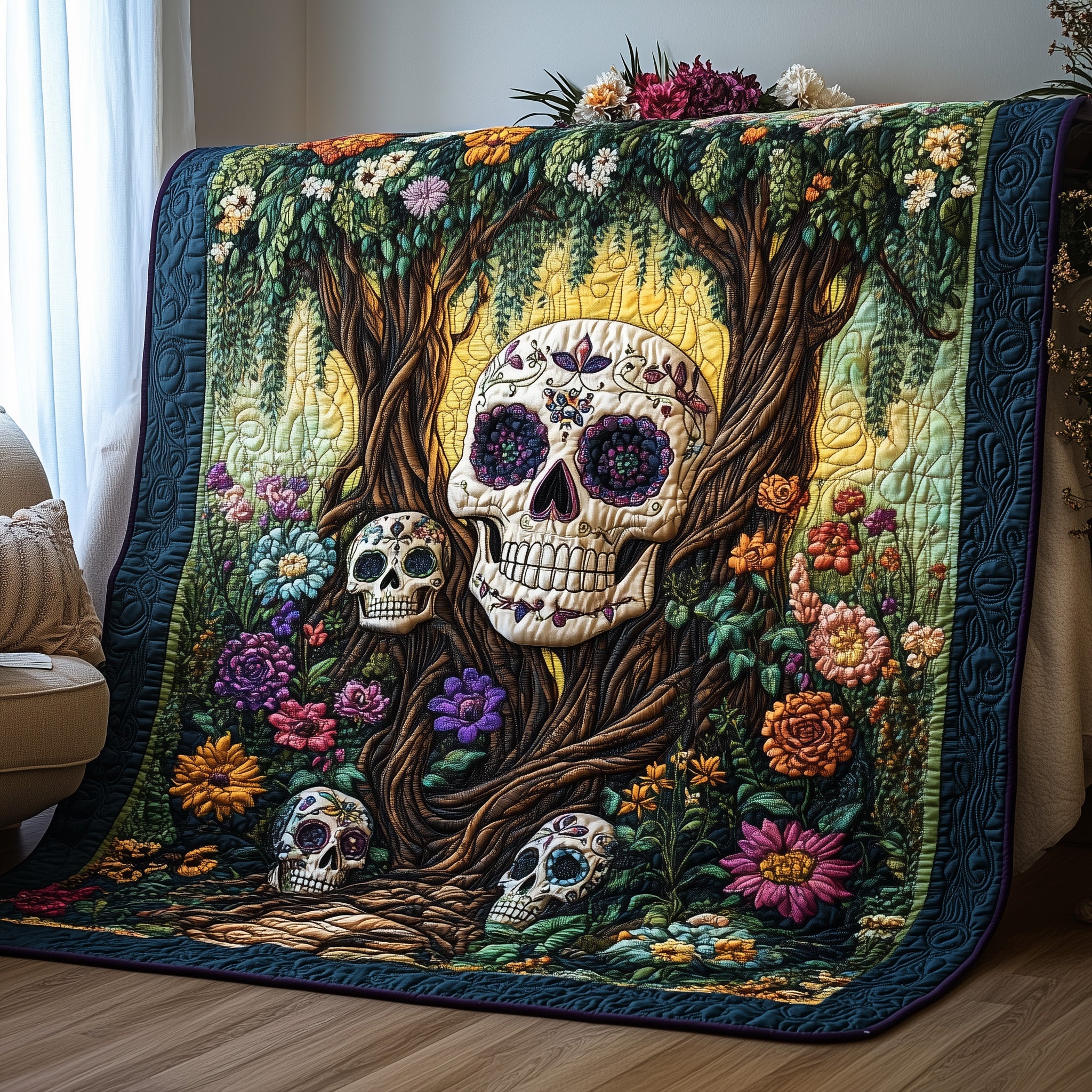Mystic Tree of Souls Quilted Blanket Cute Cozy BlanketCool Skull Gifts For Her