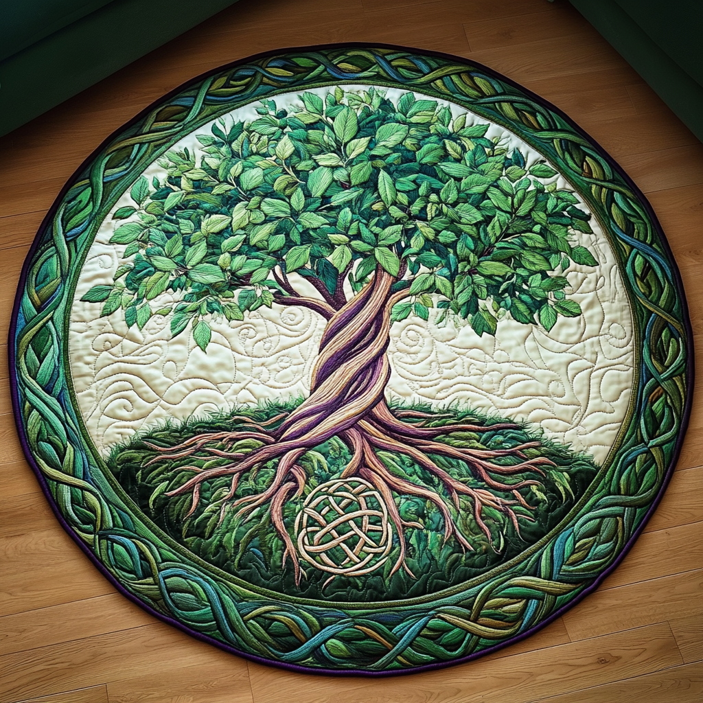 Mystic Tree Quilted Round Mat Front Door Decor Christmas Gift For Grandma