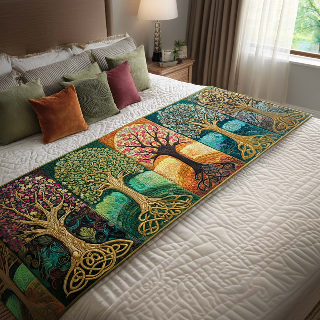 Mystic Trees Quilted Bed Runner Bedroom Decor Tree Of Life Gifts For Grangarents