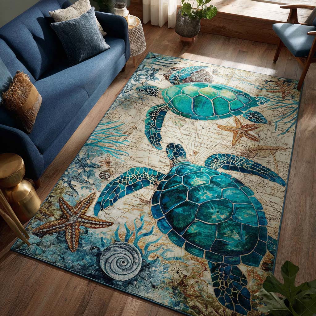 Mystic Turtle Area Rug  Modern Rugs Xmas Gift For Whole Family