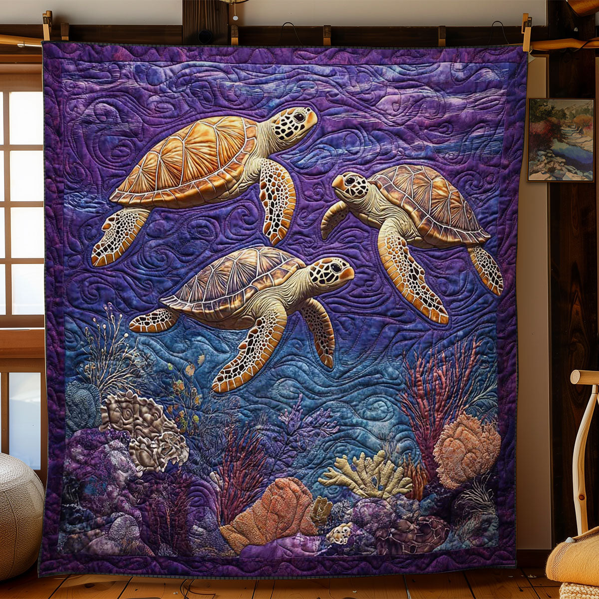 Mystic Turtle Quilt Premium Quilt Blanket for Family and Guests