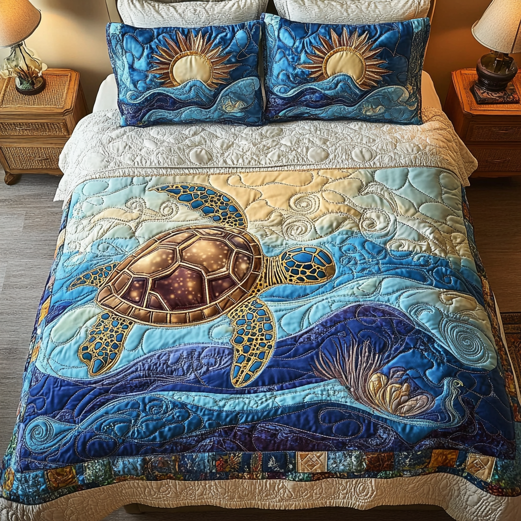 Mystic Turtle Quilted Bedding Set Bed Room Decoration Sea Turtle Gifts For Him
