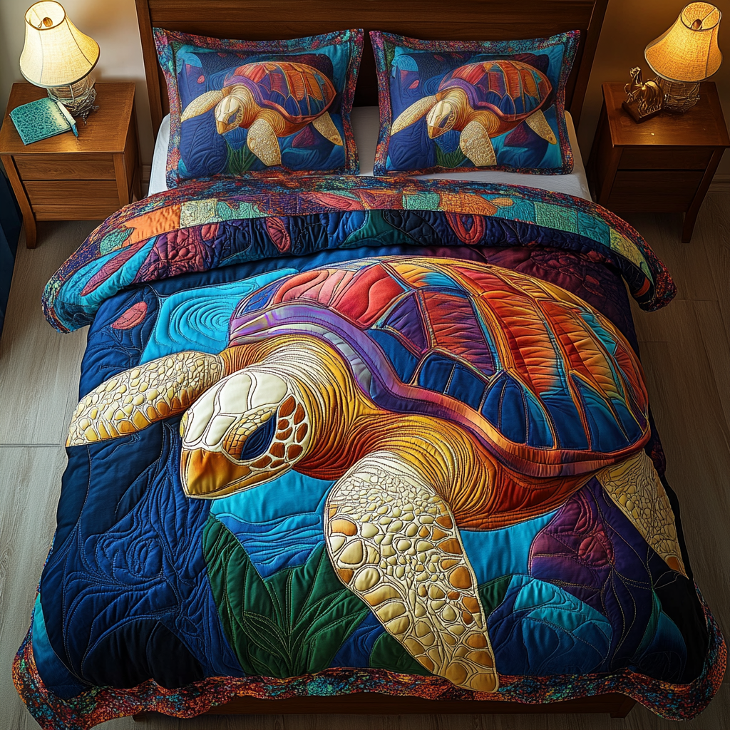 Mystic Turtle Quilted Bedding Set Cute Bedroom Decor Sea Turtle Gifts For Her