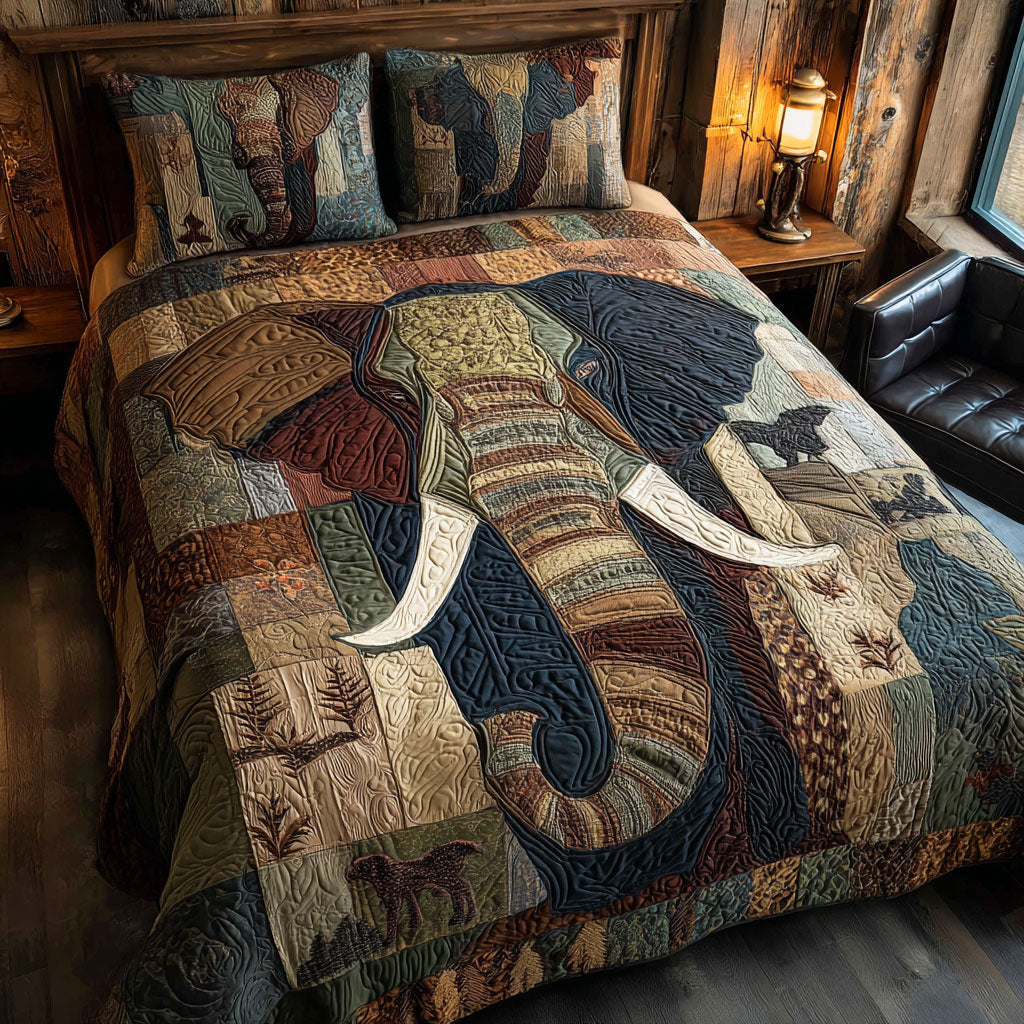 Mystic Tusks Quilted Bedding Set Xmas Holiday Duvet Cover Set Cool Gifts For Elephant Lovers