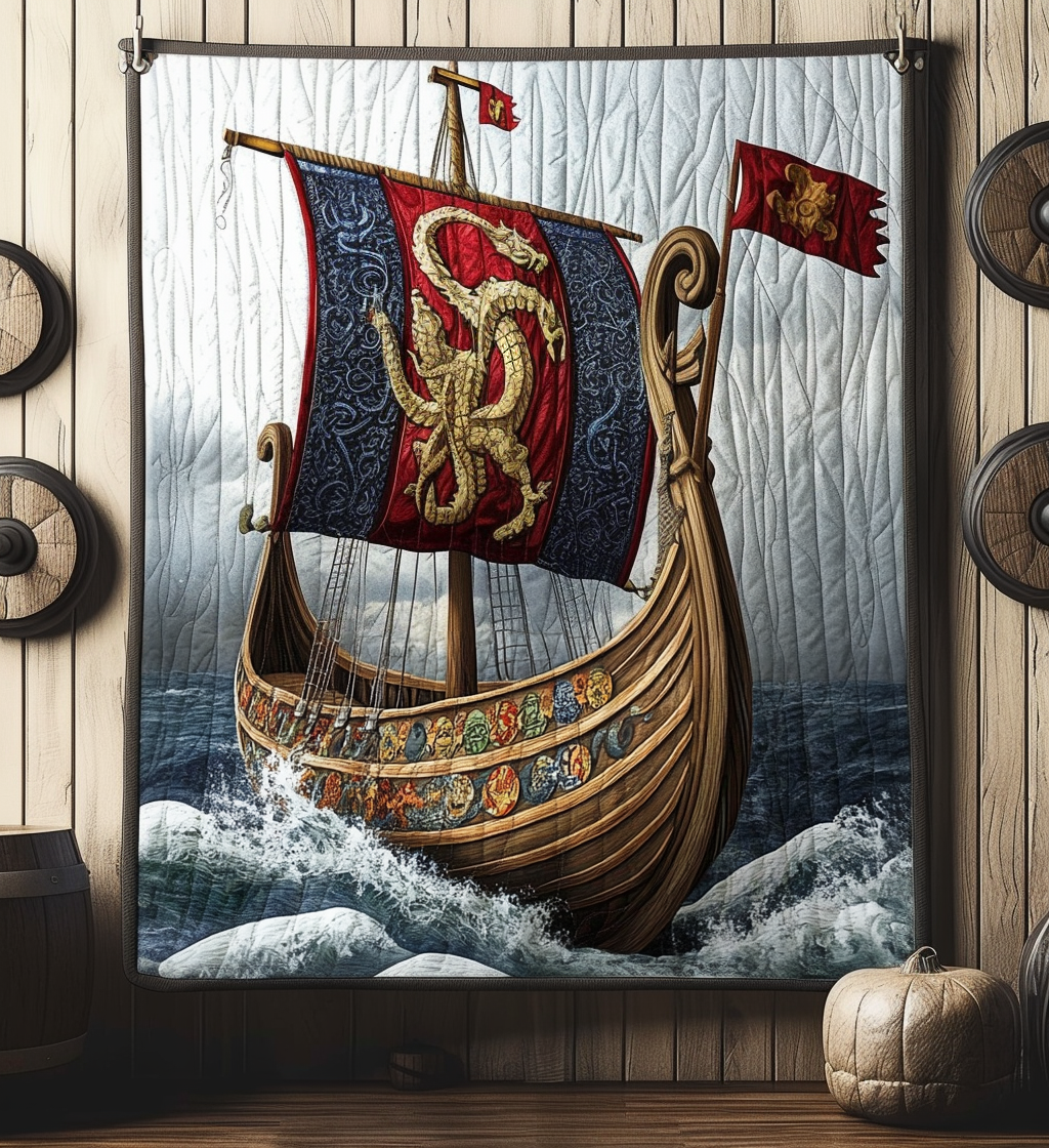 Mystic Viking Voyage Quilted Blanket Viking Gifts For Him