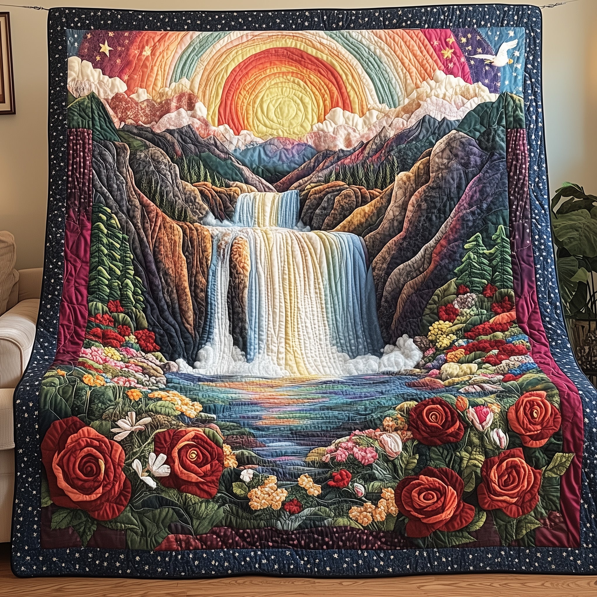 Mystic Waterfall of Colors Quilted Blanket Cute Cozy BlanketGraduation Present Ideas For Her