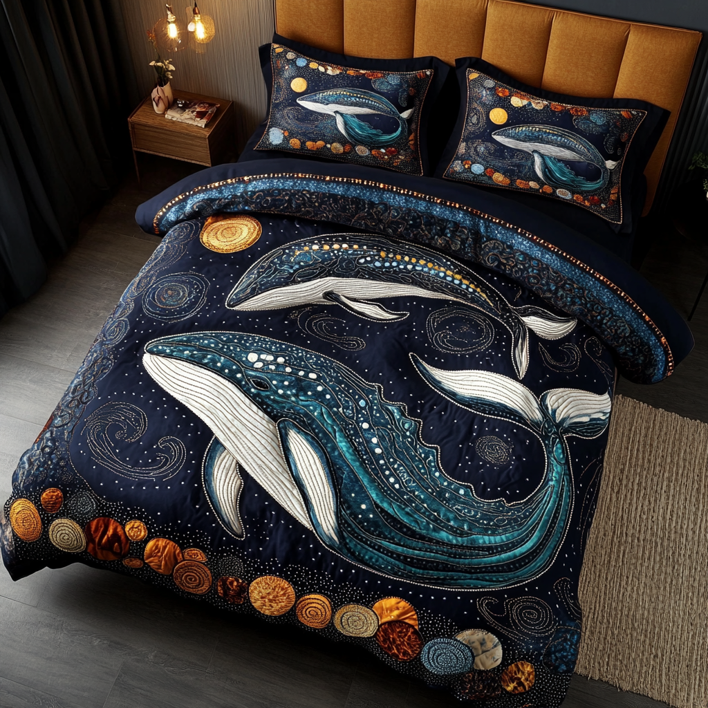 Mystic Wave Quilted Bedding Set Full Size Bed Set Good Father's Day Presents