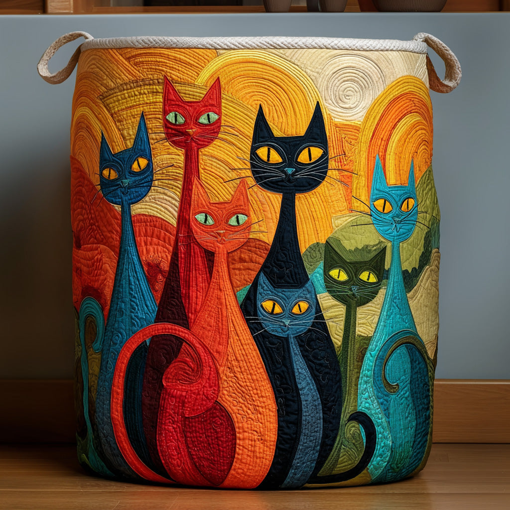 Mystic Whiskers Quilted Laundry Basket Creative Gift For Family