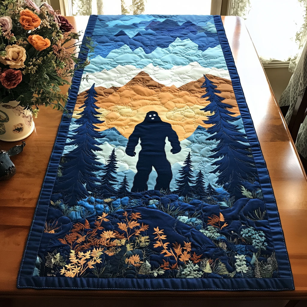 Mystic Wilderness Quilted Table Runner Dining Room Decor Bigfoot Sasquatch Gifts