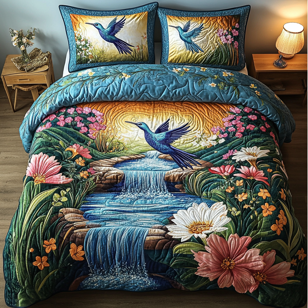 Mystic Wings Quilted Bedding Set Bed Decorations Hummingbird Gifts For Him