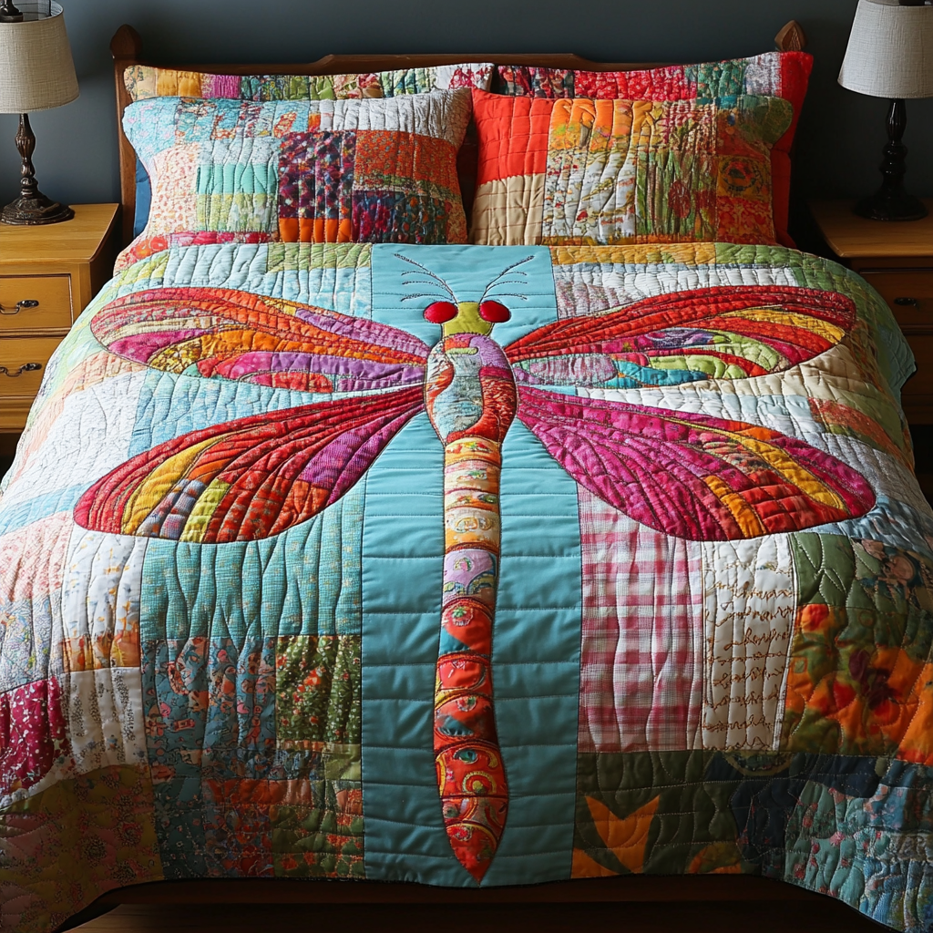 Mystic Wings Quilted Bedding Set Bedspread Set Dragonfly Gift Items
