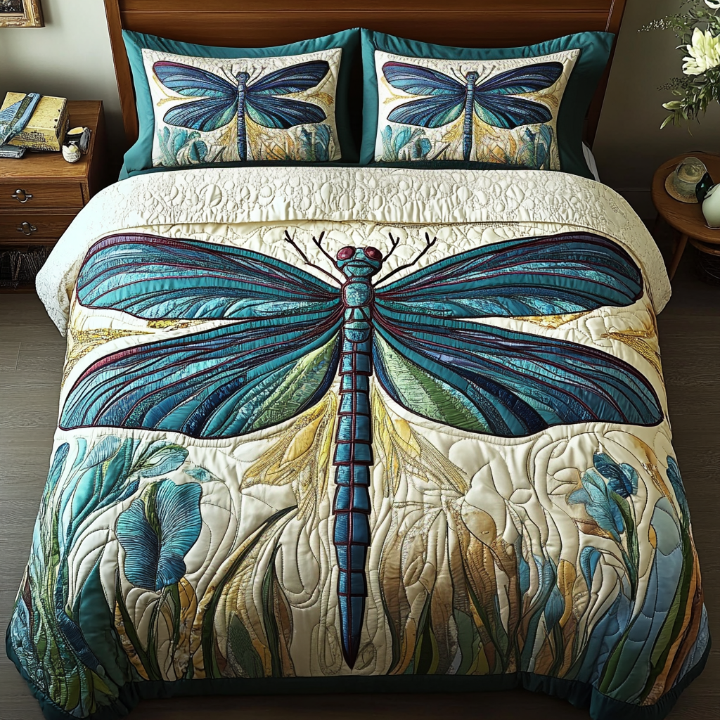 Mystic Wings Quilted Bedding Set Bedspread Set Dragonfly Gifts For Men