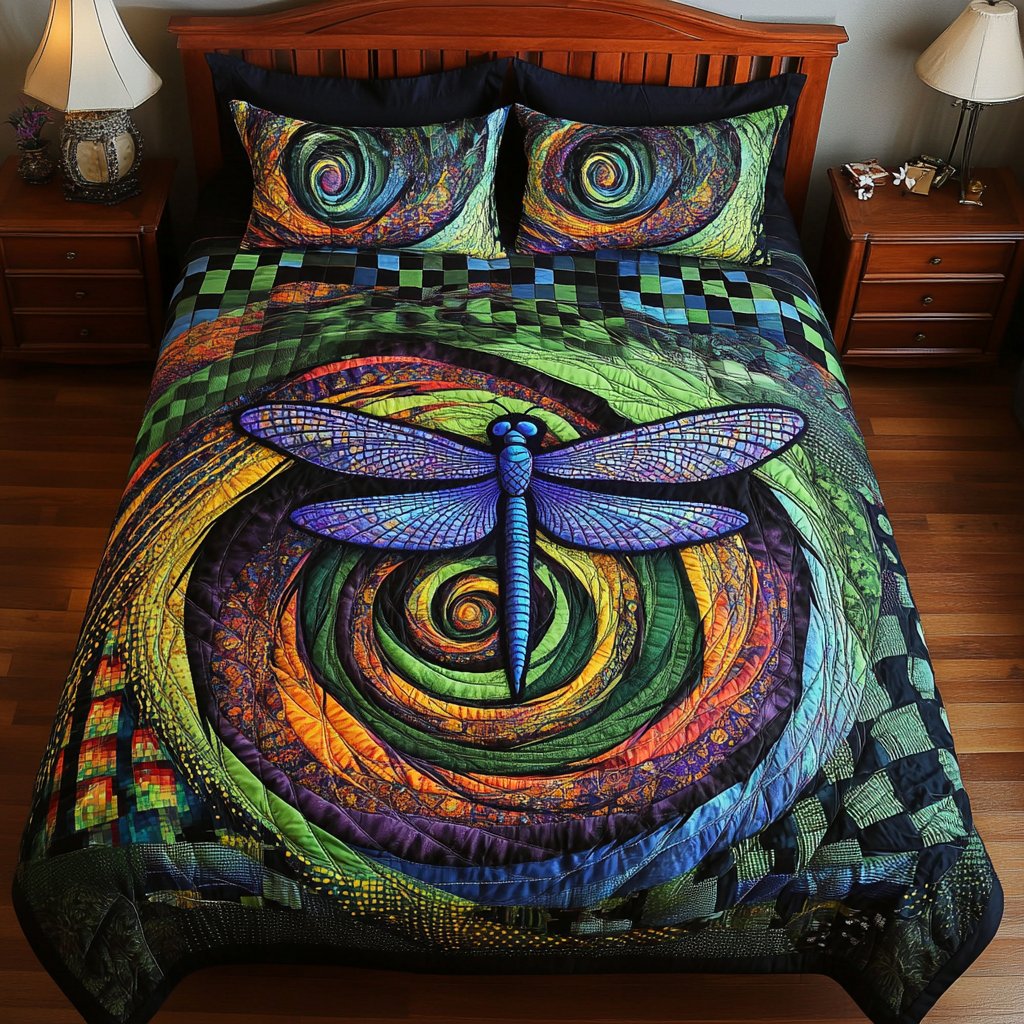 Mystic Wings Quilted Bedding Set Cool Bedroom Decor Birthday Gifts For Dragonfly Lovers