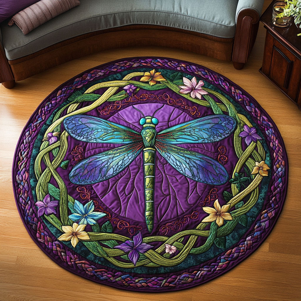 Mystic Wings Quilted Round Mat Foyer Christmas Decor Best Dragonfly Lover Gifts For Her