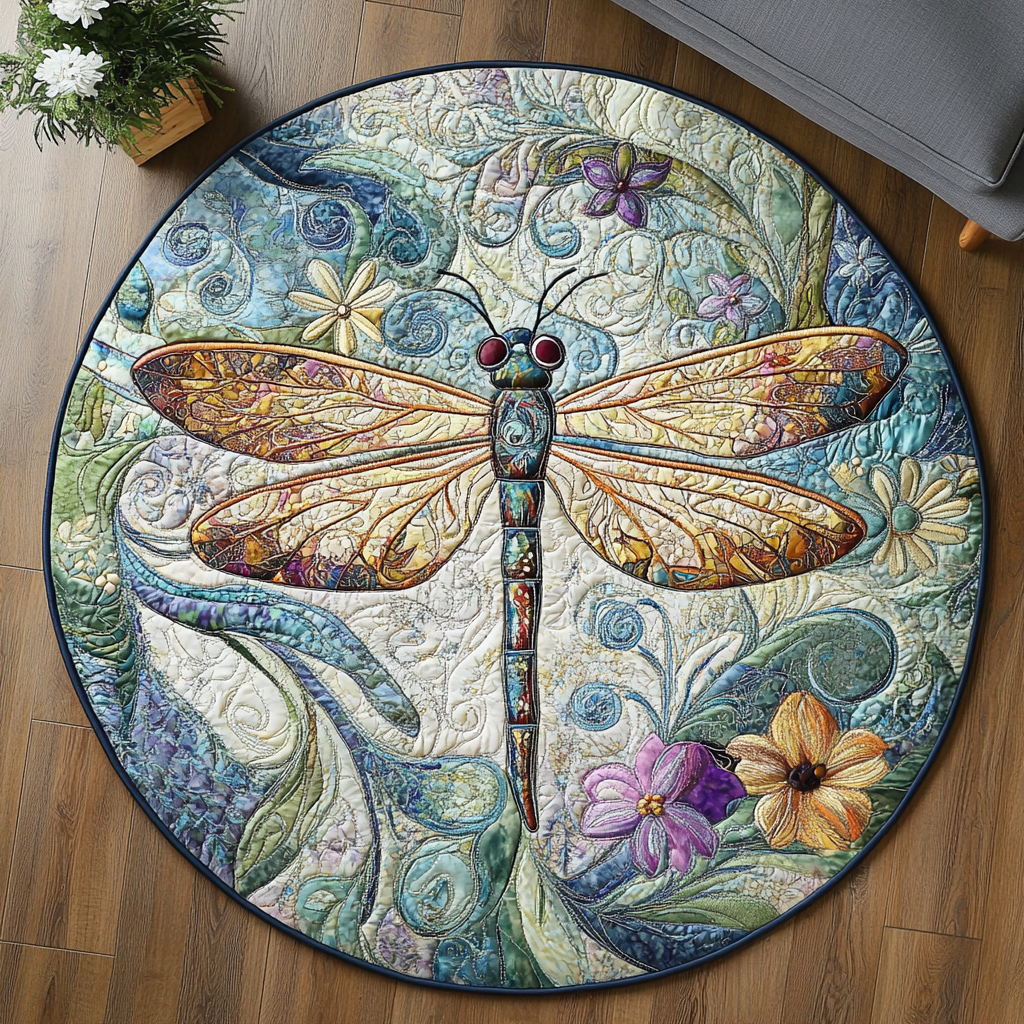 Mystic Wings Quilted Round Mat Unique Front Door Decor Dragonfly Themed Gift Items