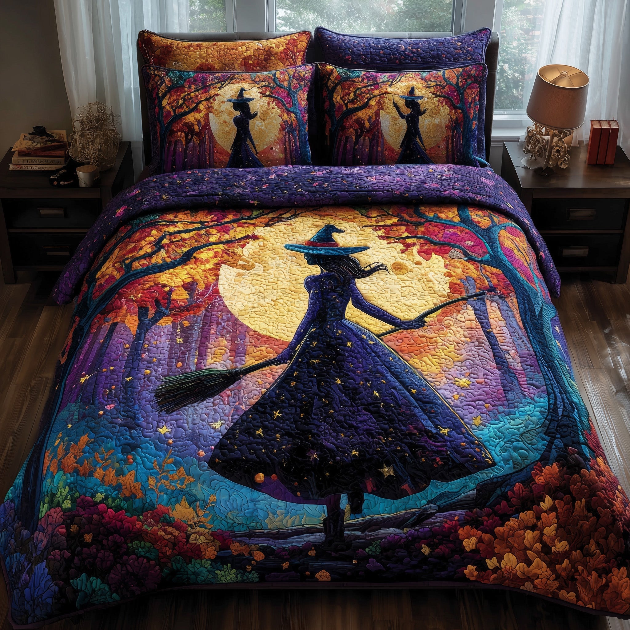 Mystic Witch Quilted Bedding Set Duvet Cover Bedspread Cool Fall Gifts