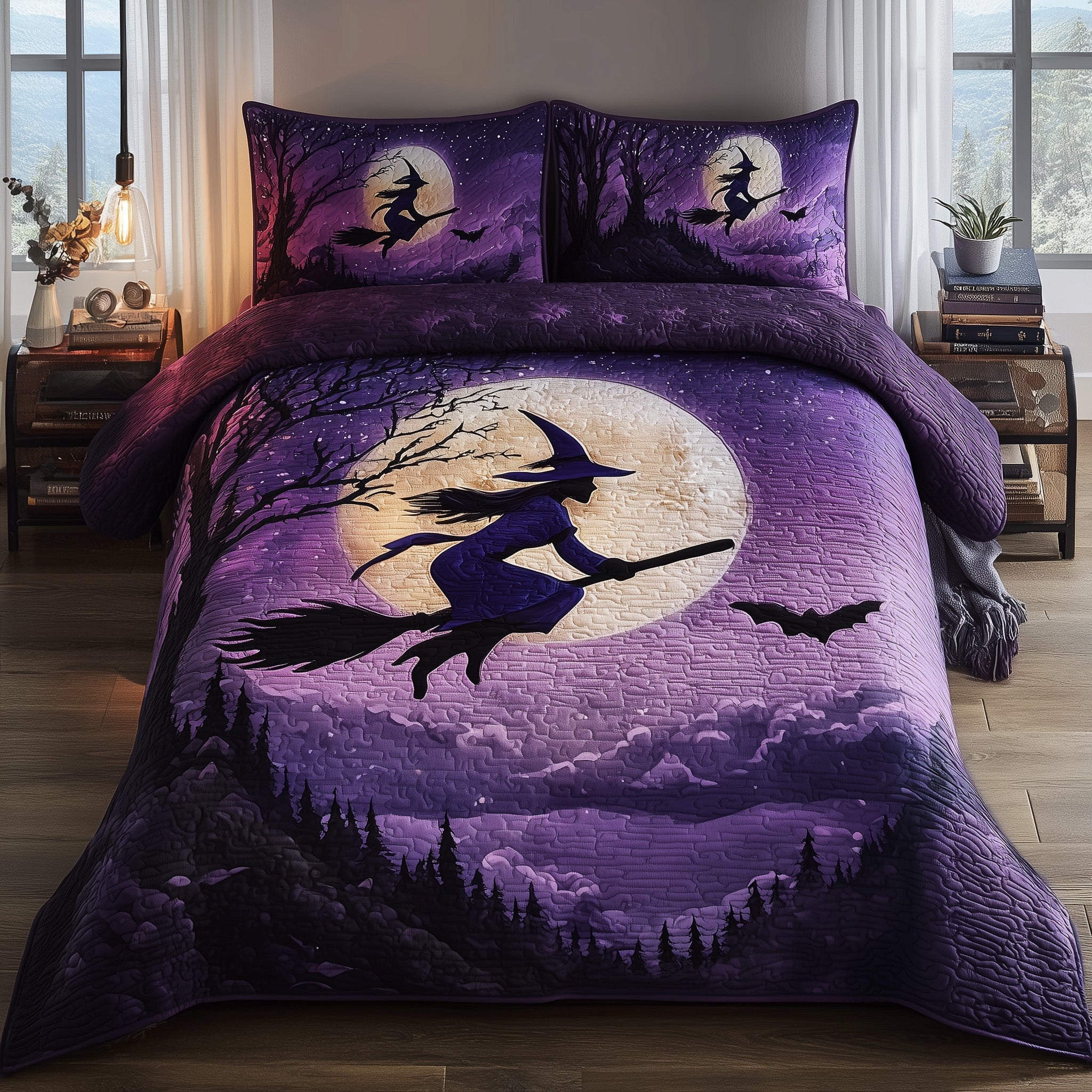 Mystic Witch Quilted Bedding Set Duvet Cover Bedspread Cute Fall Gifts For Girlfriend