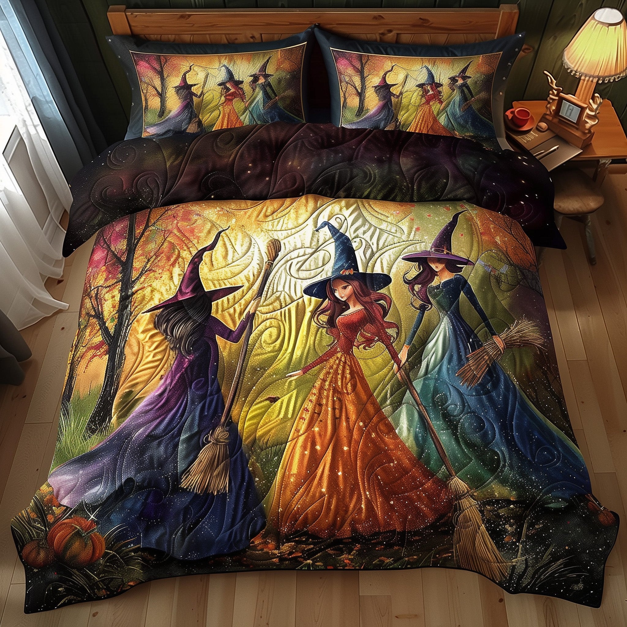Mystic Witch Quilted Bedding Set Enchanted Witches Unique Halloween Bedding Presents