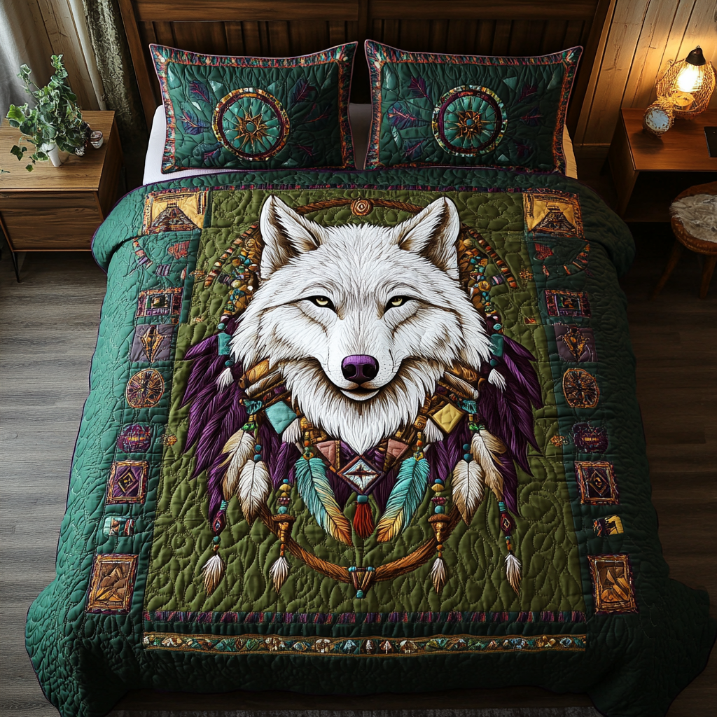 Mystic Wolf Quilted Bedding Set Cute Room Decor Gifts With Wolves On Them