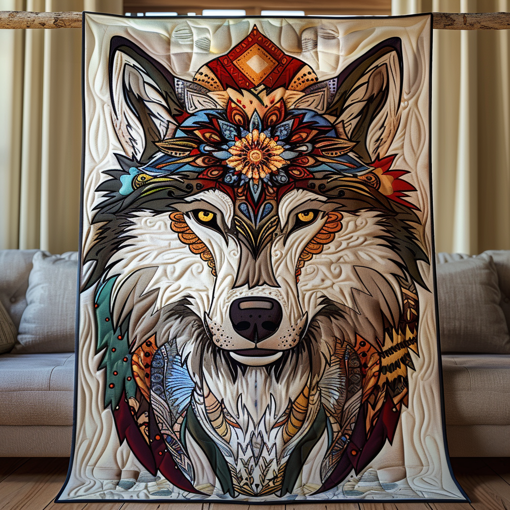Mystic Wolf Quilted Blanket Wolf Gifts For Him