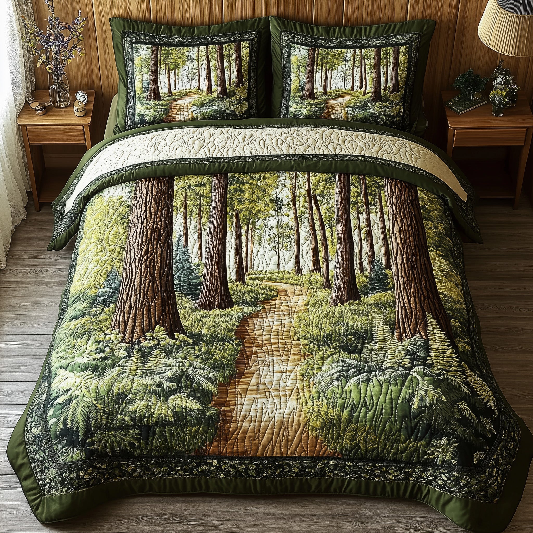 Mystic Woodland Trail Quilted Bedding Set Duvet Cover Merchandise Autumn Themed Gifts