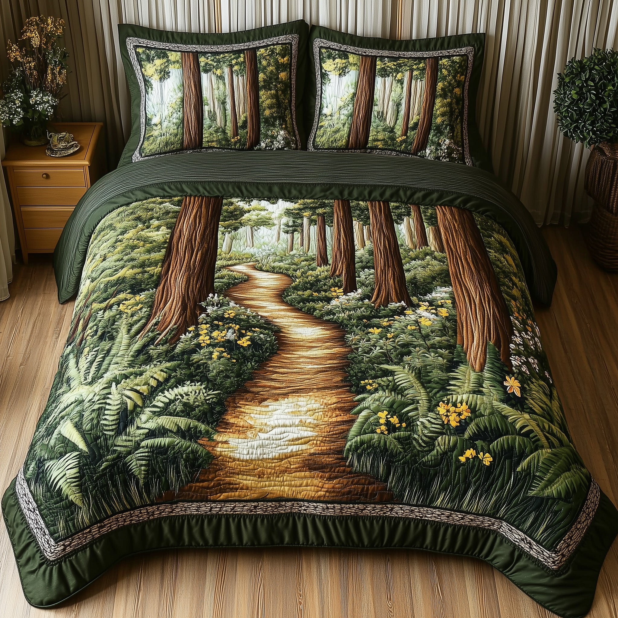 Mystic Woodland Trail Quilted Bedding Set Duvet Cover Merchandise Cool Fall Gifts