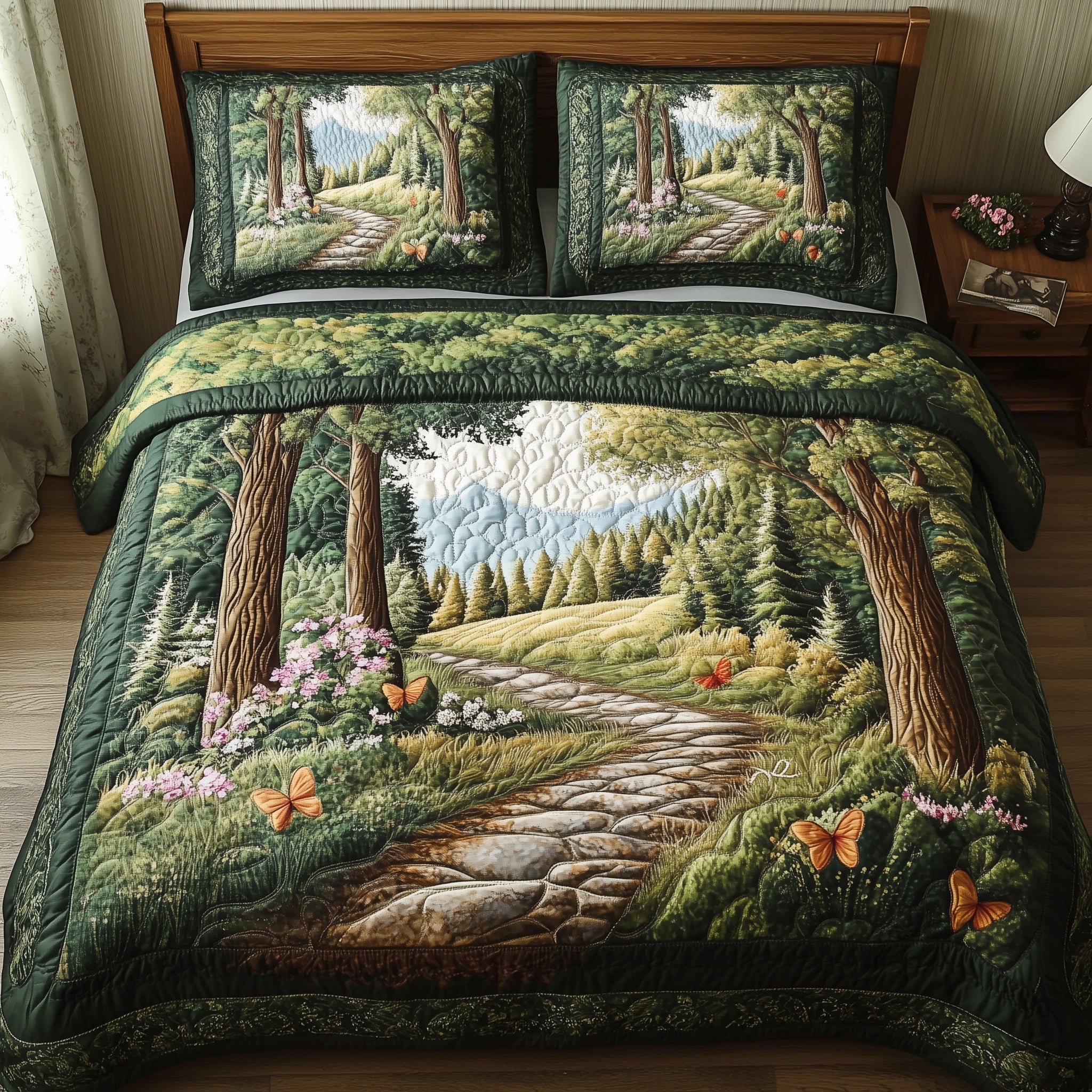 Mystic Woodland Trail Quilted Bedding Set Duvet Cover Merchandise Cute Fall Gift Ideas
