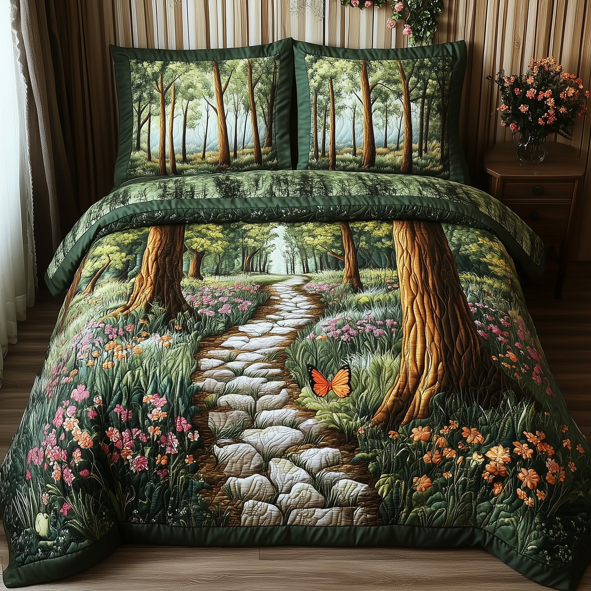 Mystic Woodland Trail Quilted Bedding Set Duvet Cover Merchandise Fall Gift Items
