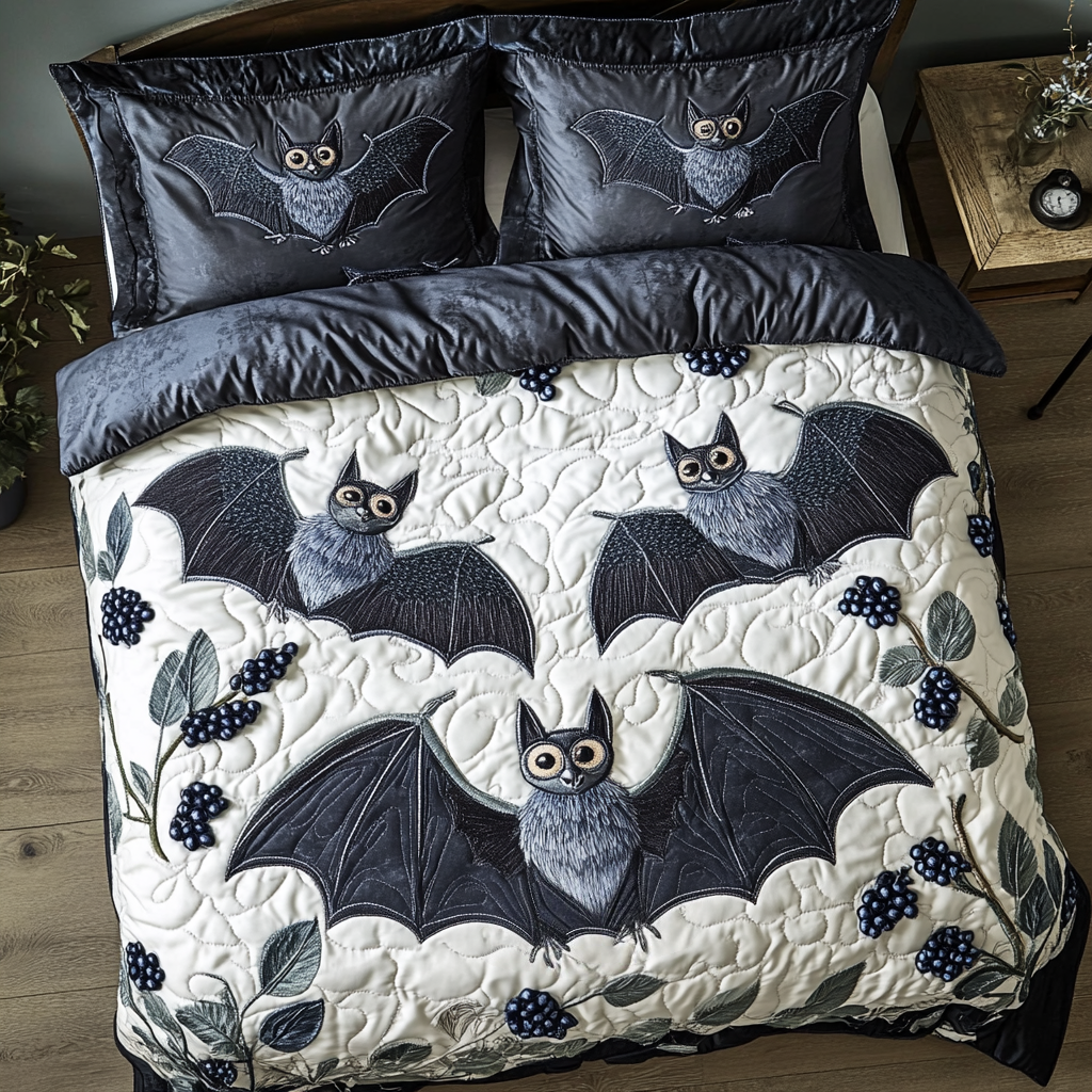 Mystical Bat Quilted Bedding Set Bedroom Decorations Spooky Gifts For Her