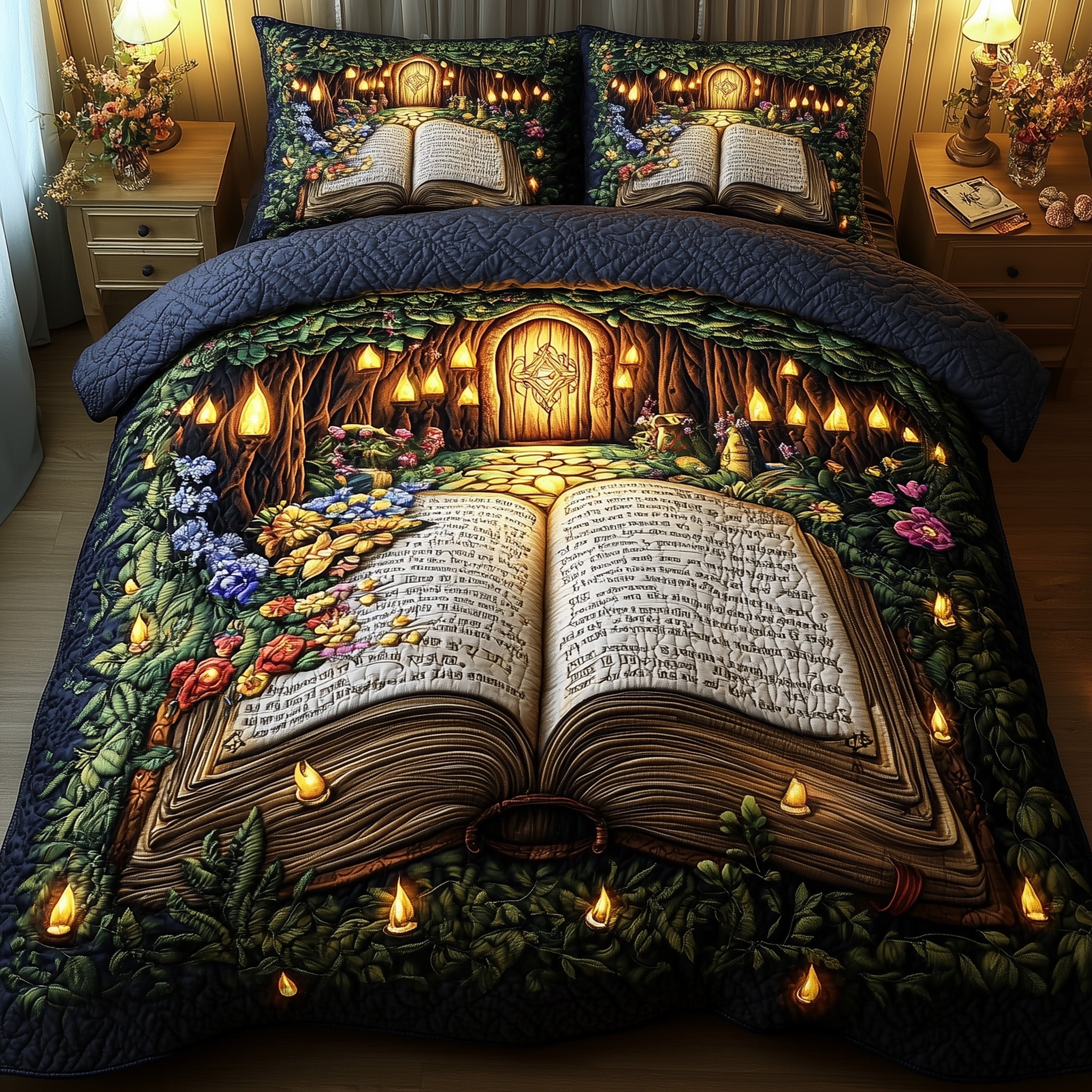 Mystical Book Quilted Bedding Set Duvet Cover Merchandise Awesome Gifts For Book Lovers