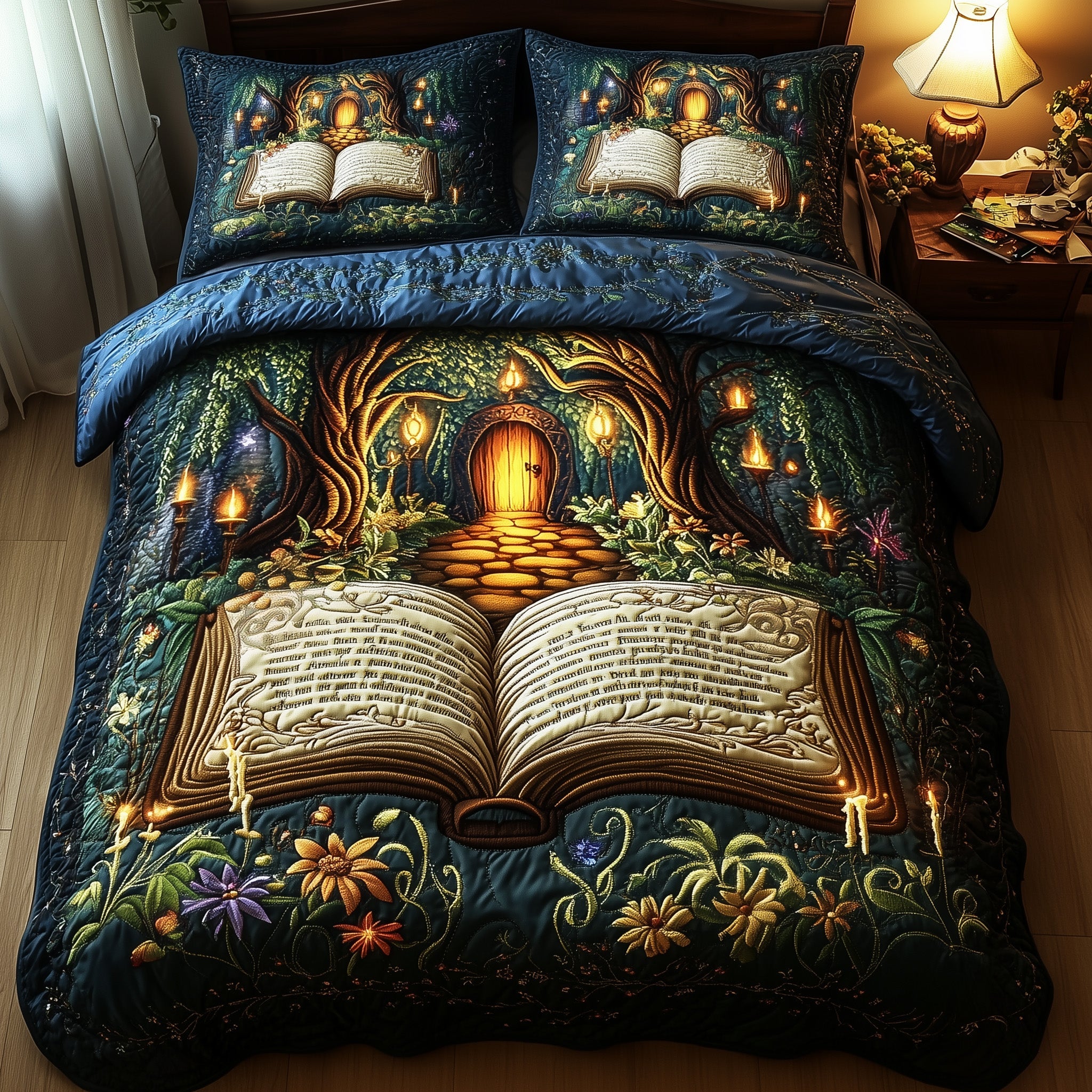 Mystical Book Quilted Bedding Set Duvet Cover Merchandise Book Themed Birthday Presents